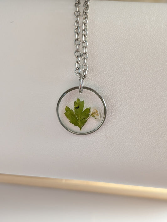 White flower with greenery