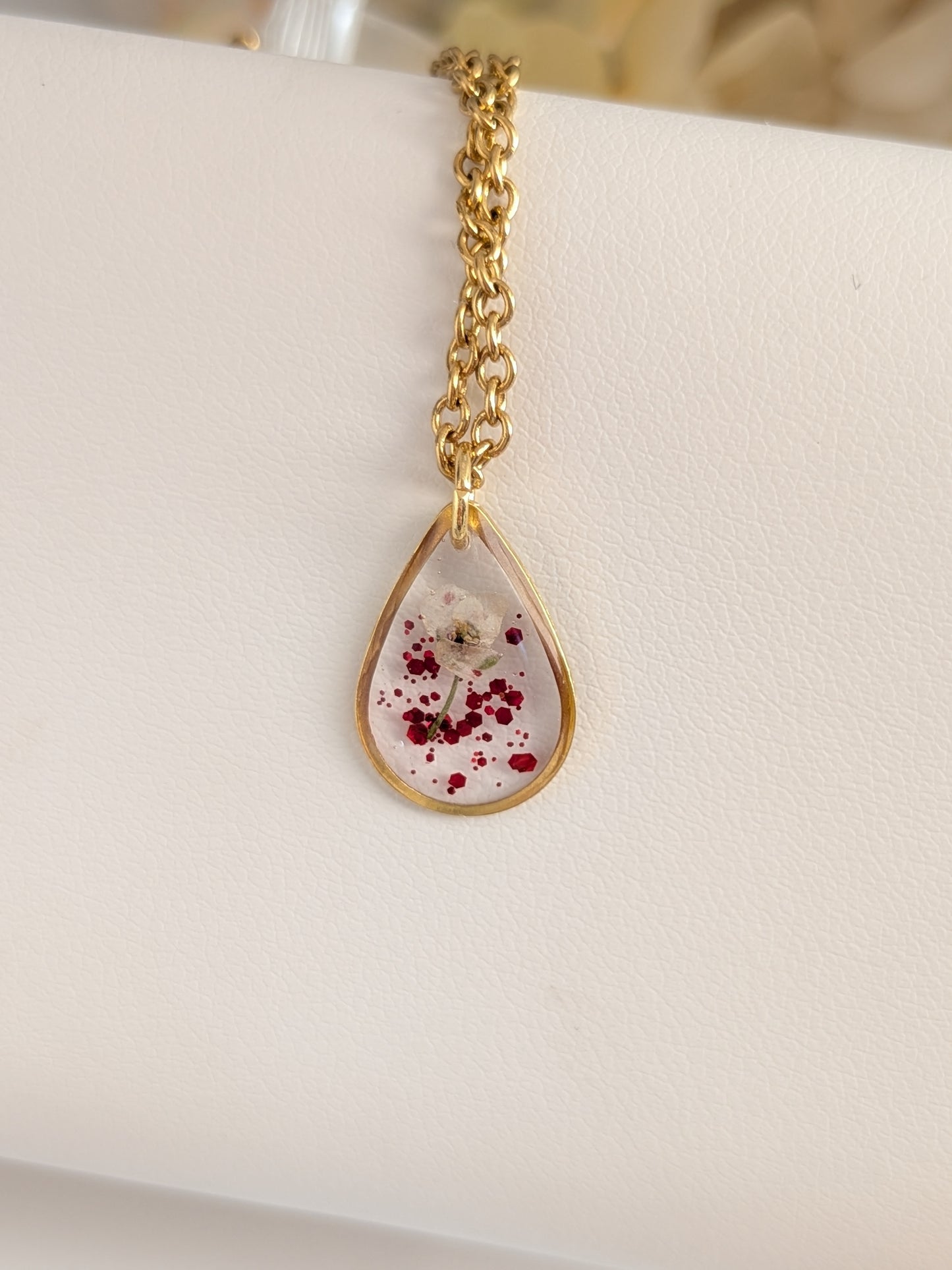 Red glitter with white floral