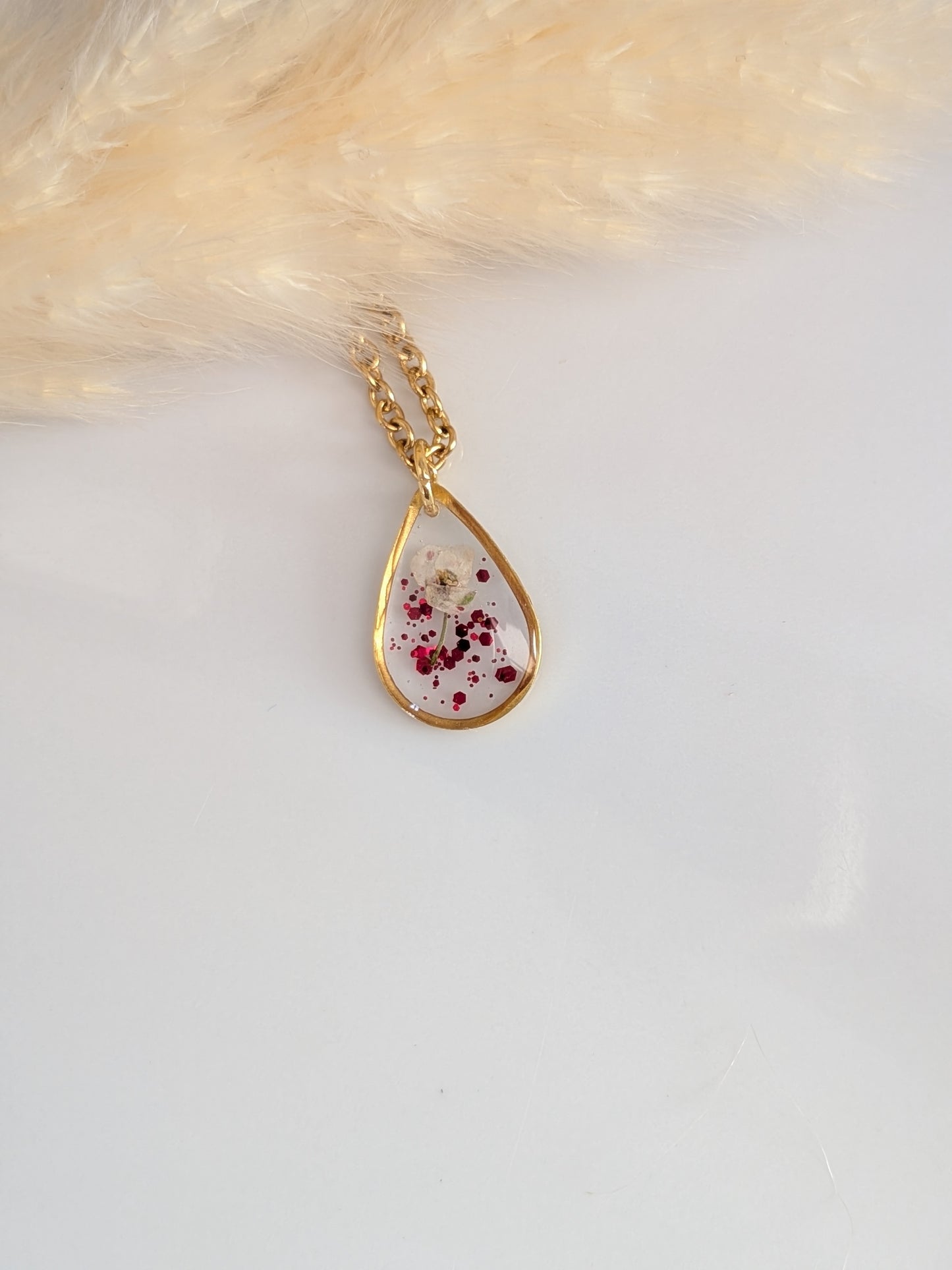 Red glitter with white floral