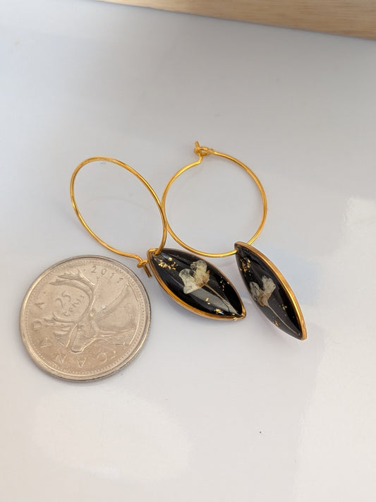 Black and white floral earrings