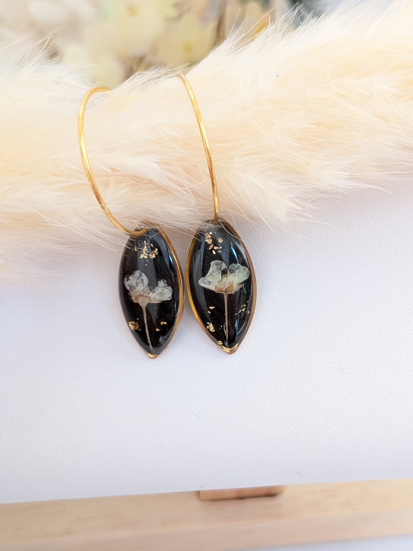 Black and white floral earrings