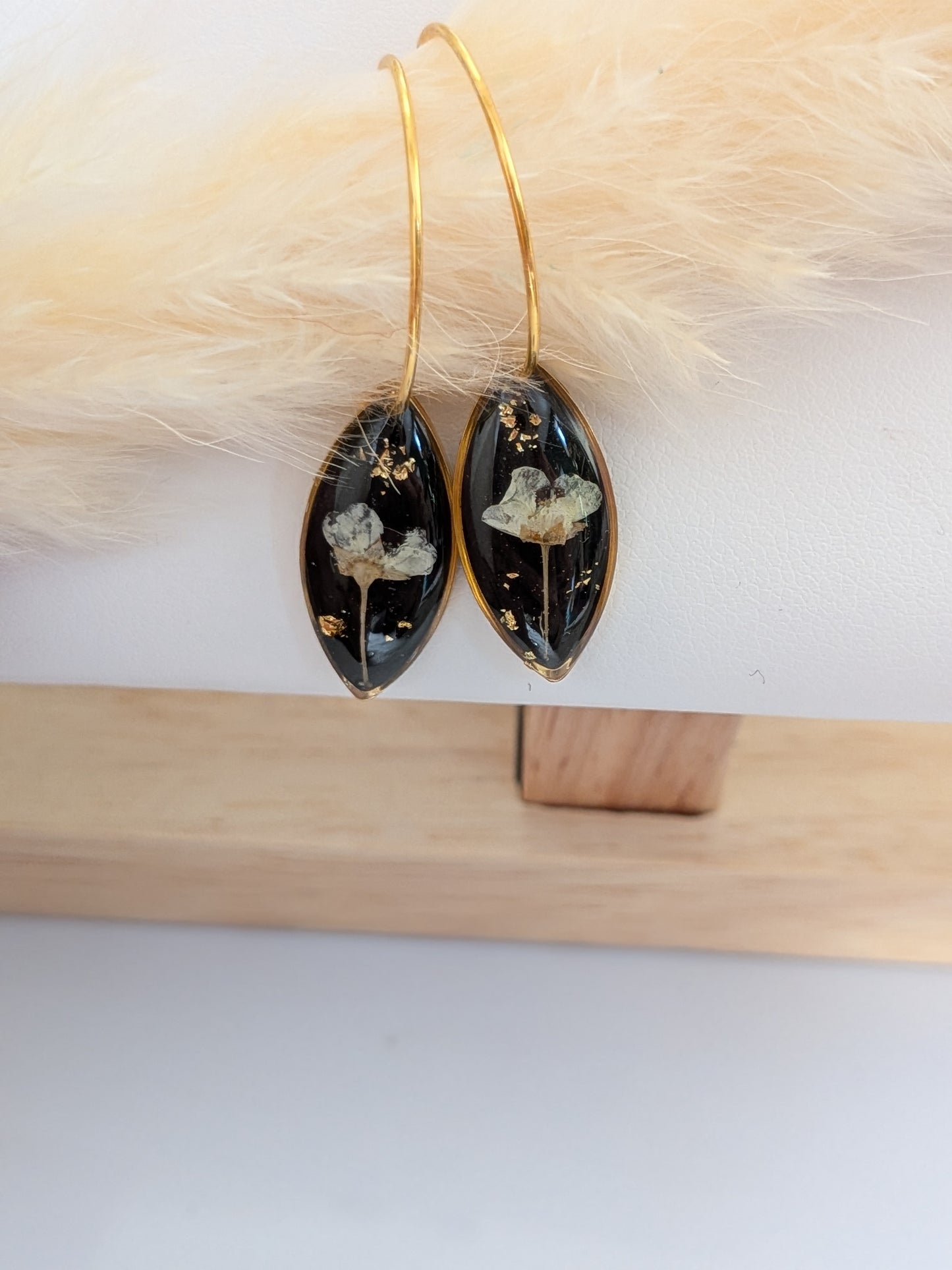 Black and white floral earrings
